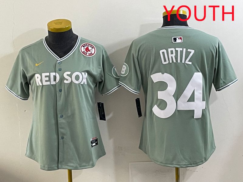 Youth 2025 Boston Red Sox #34 Ortiz Light Green Joint Name Nike MLB Jersey style 8